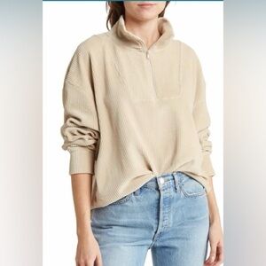 TOPSHOP Beige Neutral Corduroy 1/4 Zip Pullover Size XS